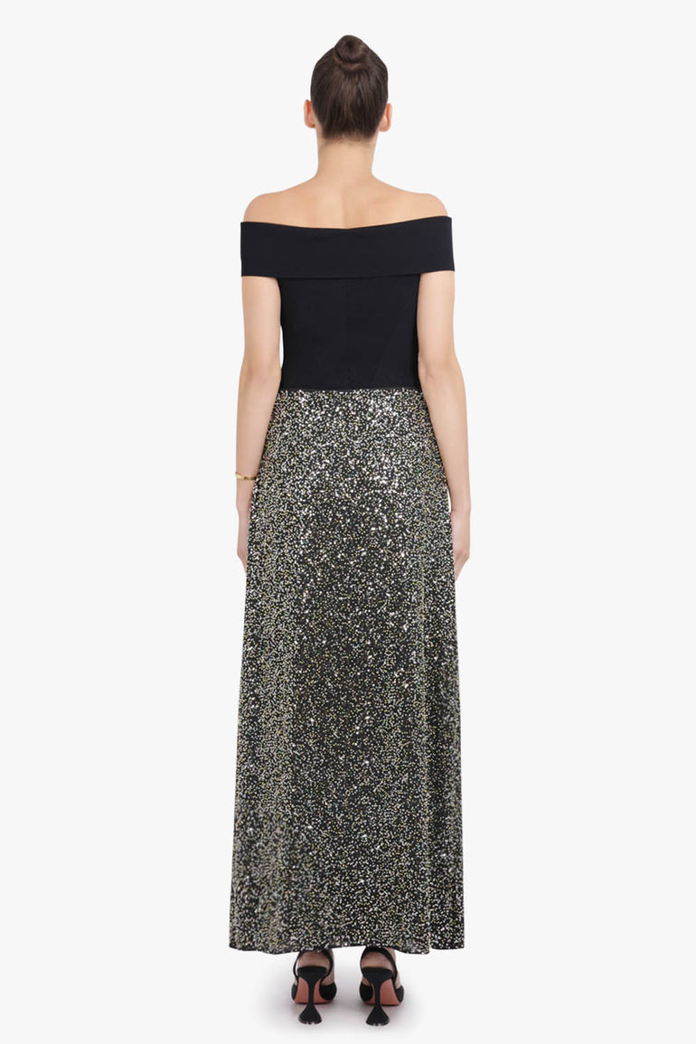 RABANNE RTW Sequin Flow Midi Skirt | Silver