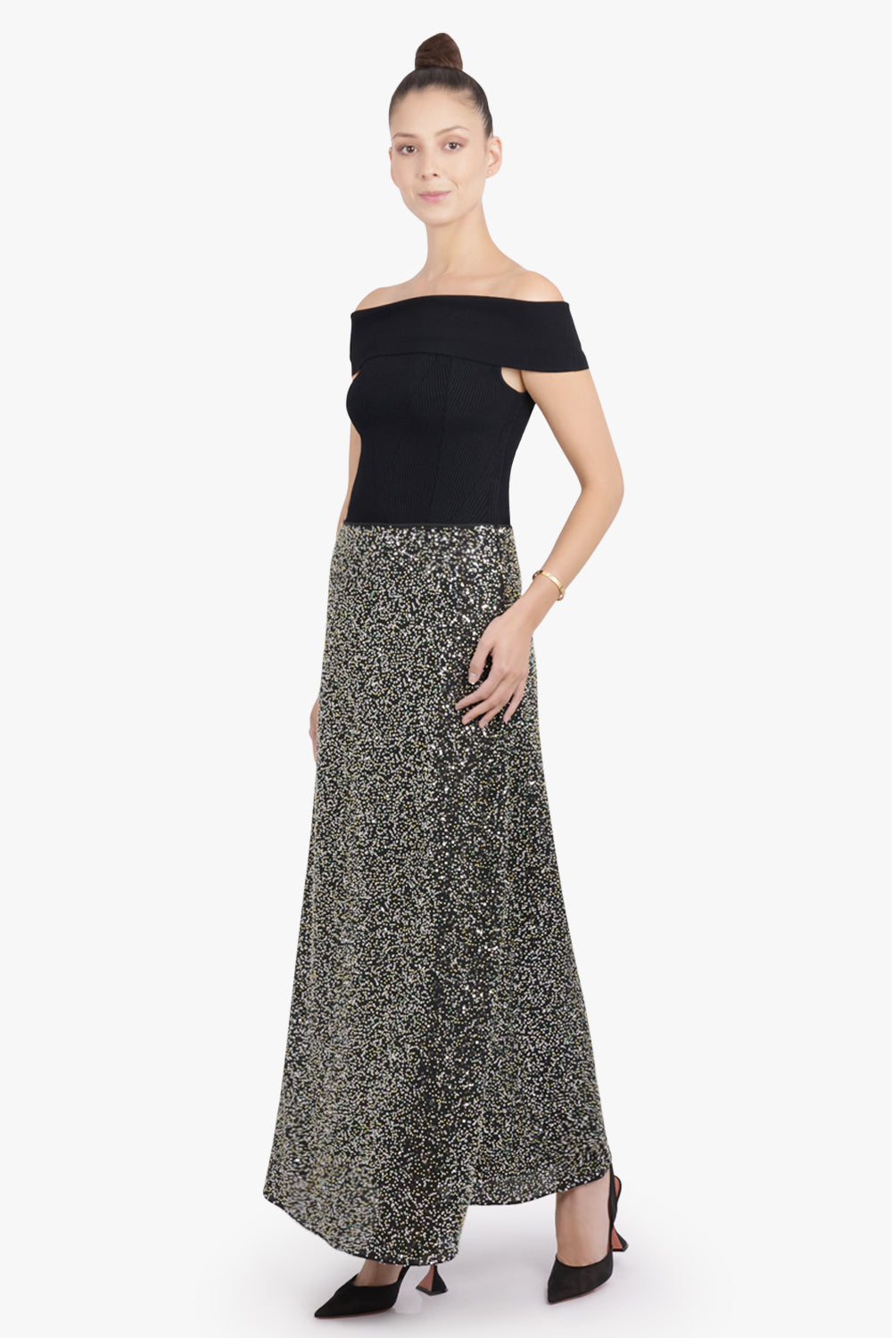 RABANNE RTW Sequin Flow Midi Skirt | Silver