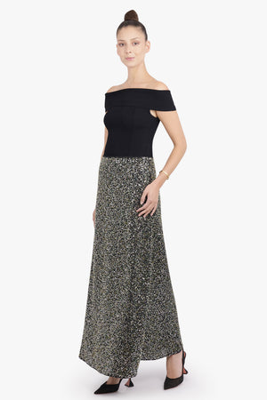 RABANNE RTW Sequin Flow Midi Skirt | Silver