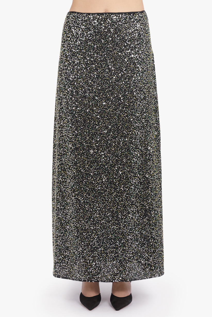 RABANNE RTW Sequin Flow Midi Skirt | Silver
