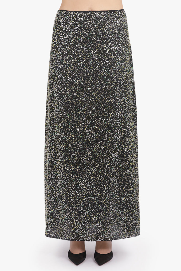 RABANNE RTW Sequin Flow Midi Skirt | Silver