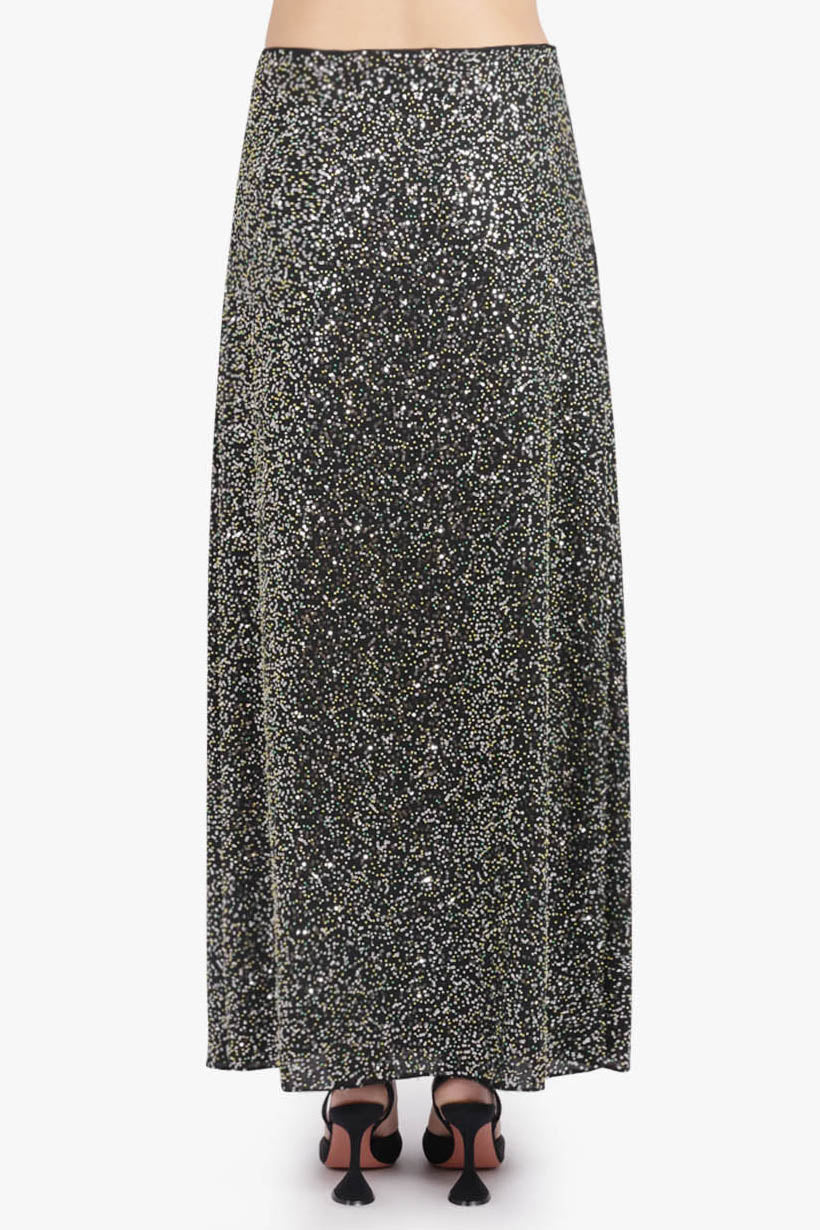 RABANNE RTW Sequin Flow Midi Skirt | Silver
