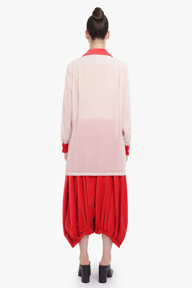 COMME DES GARCONS RTW Ruffle Embellish L/S Shirt With Velvet Trim | Beige/Red