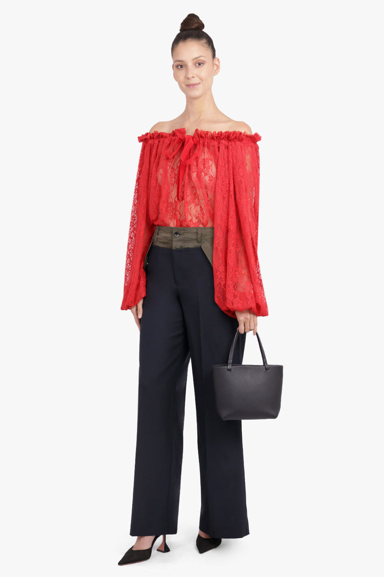 PATOU RTW Iconic Tie Neck Lace Blouse | Babylone Red