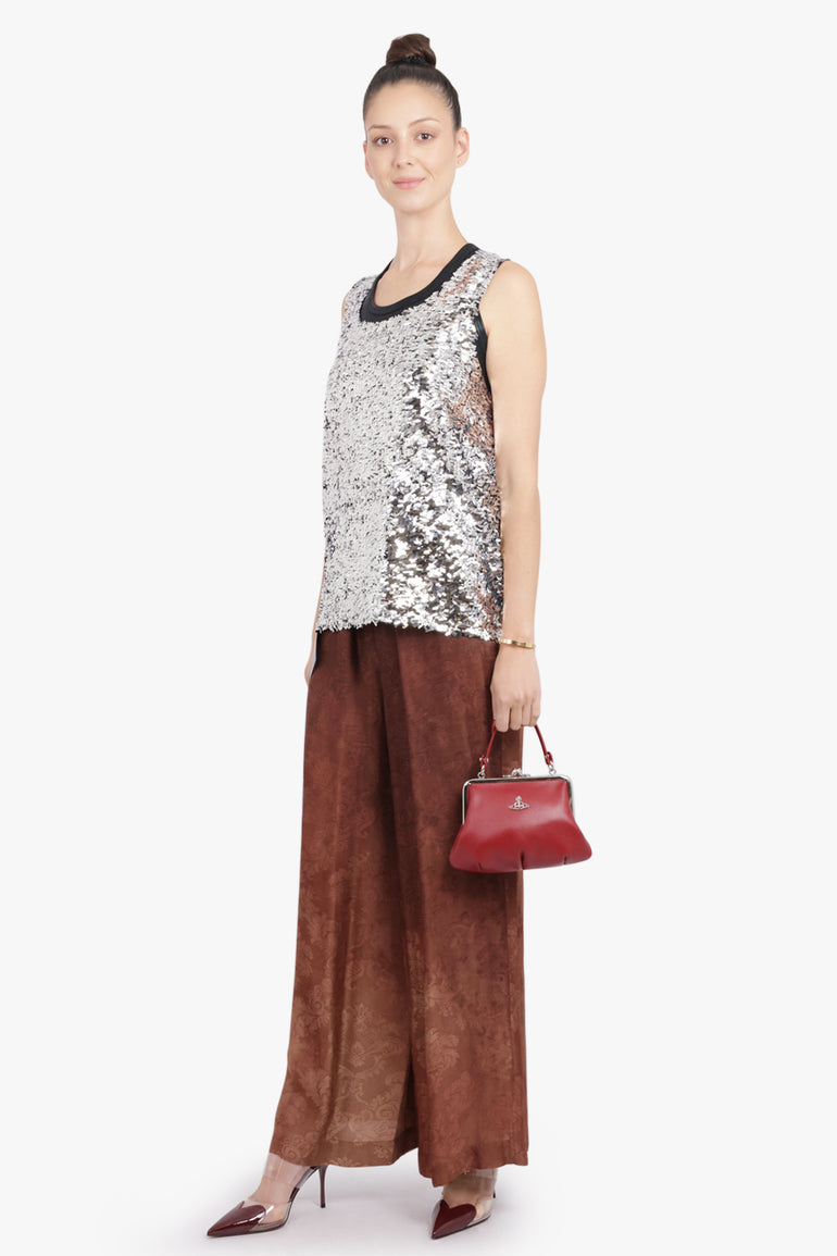 UMA WANG RTW Pansy Jaquard Print Wide Leg Pant | Dark Rose