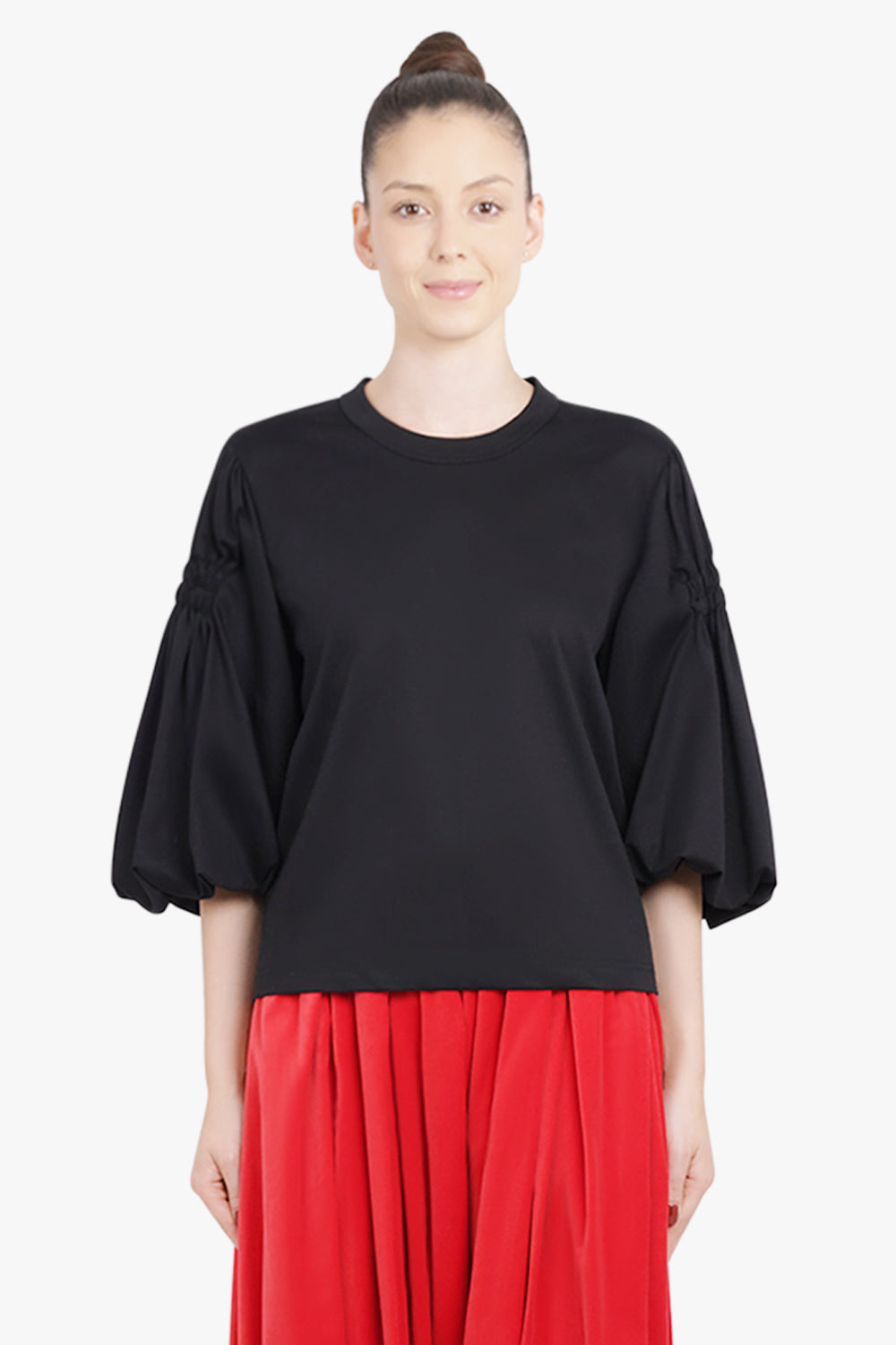 NOIR KEI NINOMIYA RTW Exaggerated Puff 3/4 Sleeve Top | Black