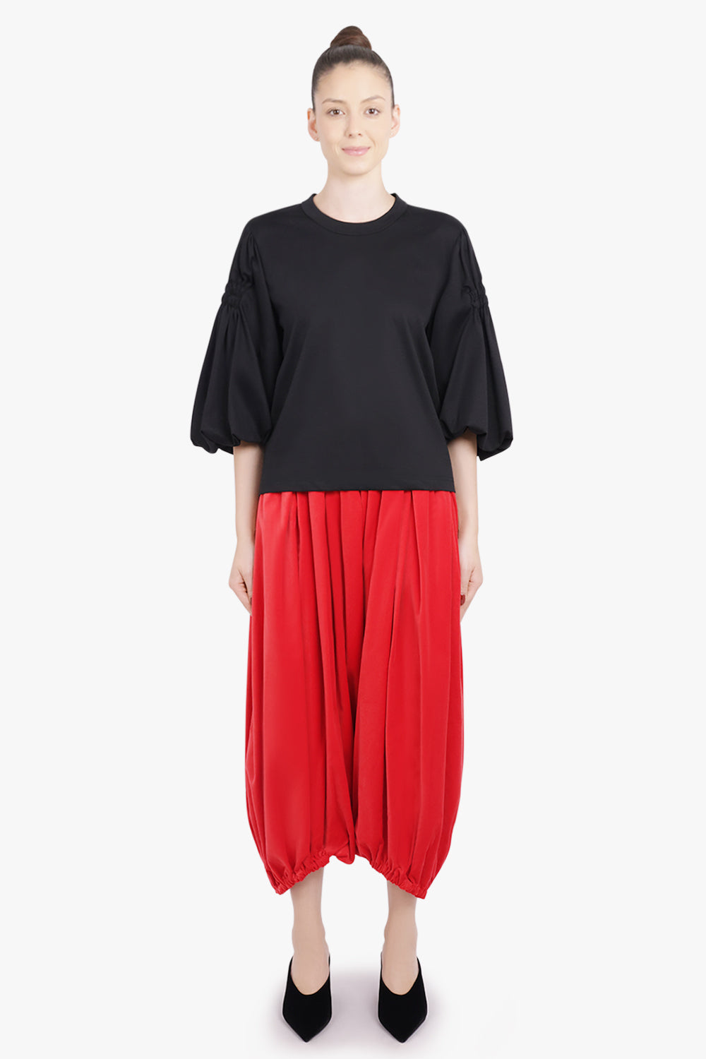 NOIR KEI NINOMIYA RTW Exaggerated Puff 3/4 Sleeve Top | Black