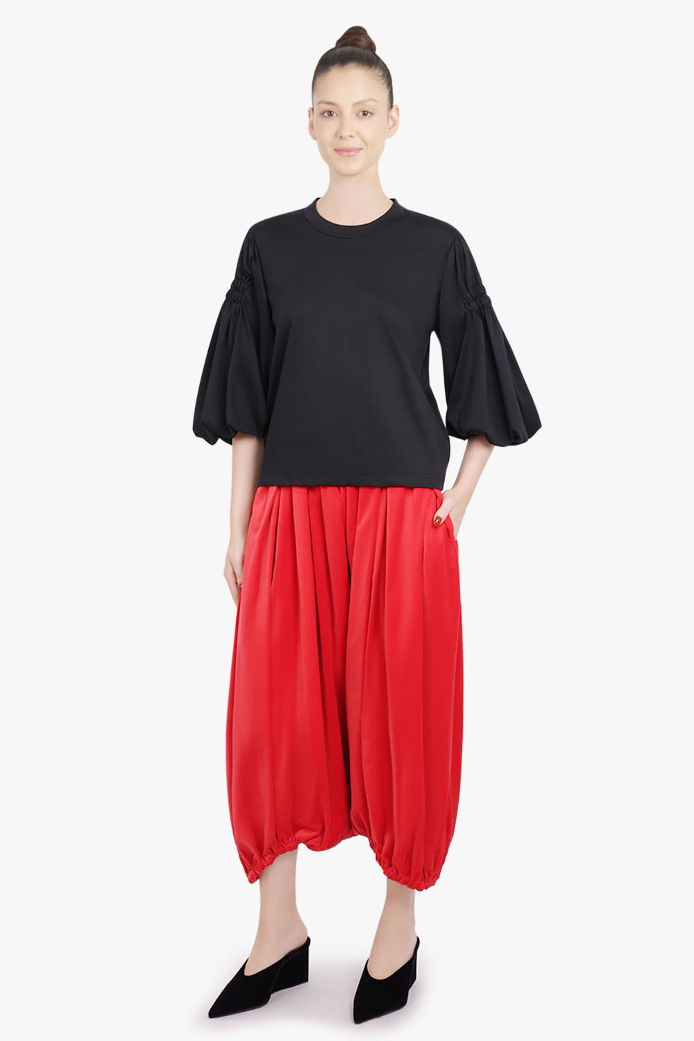 NOIR KEI NINOMIYA RTW Exaggerated Puff 3/4 Sleeve Top | Black