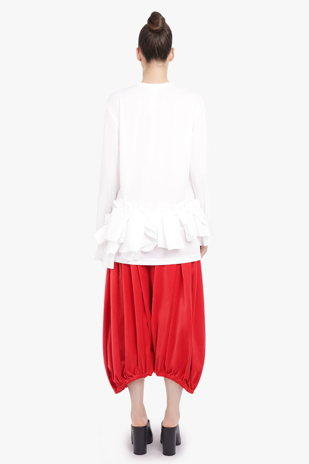 COMME DES GARCONS RTW Crew Neck L\S Top with Ruffle Hem | White