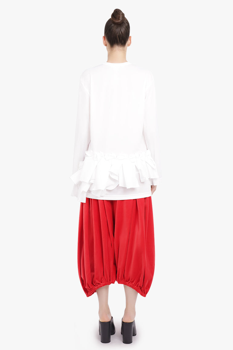 COMME DES GARCONS RTW Crew Neck L\S Top with Ruffle Hem | White