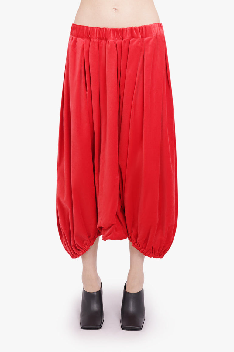 COMME DES GARCONS RTW Elastic Waist Velvet Drop Crotch Pant | Red