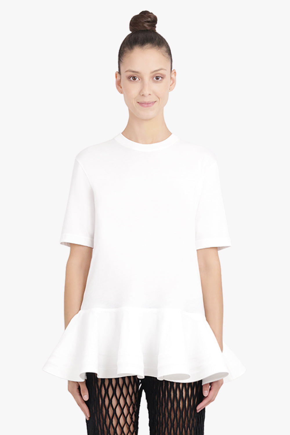 ALAIA RTW Loose Fit Peplum Flare Hem T-Shirt | White
