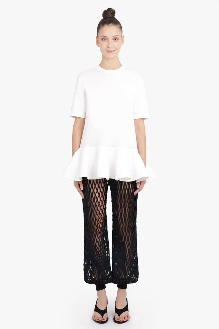 ALAIA RTW Loose Fit Peplum Flare Hem T-Shirt | White