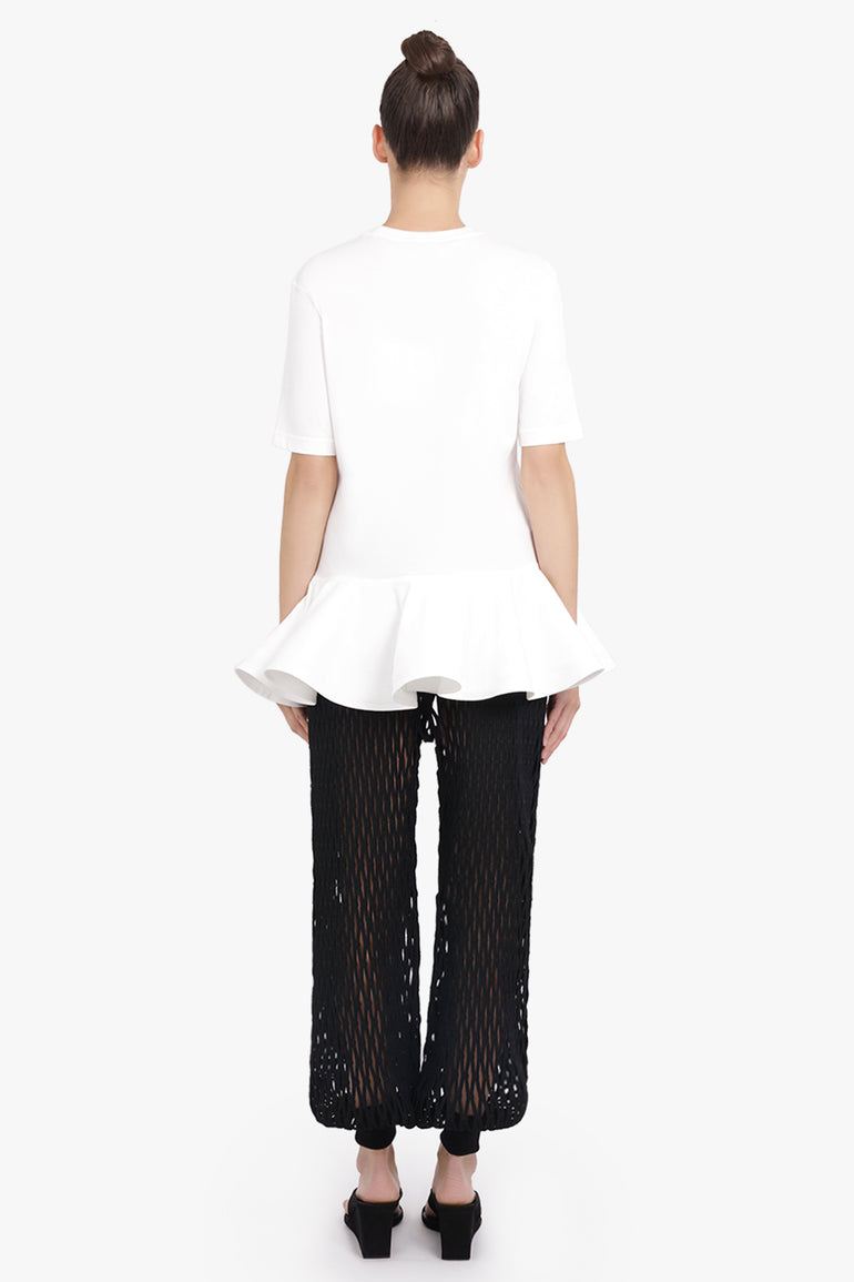 ALAIA RTW Loose Fit Peplum Flare Hem T-Shirt | White