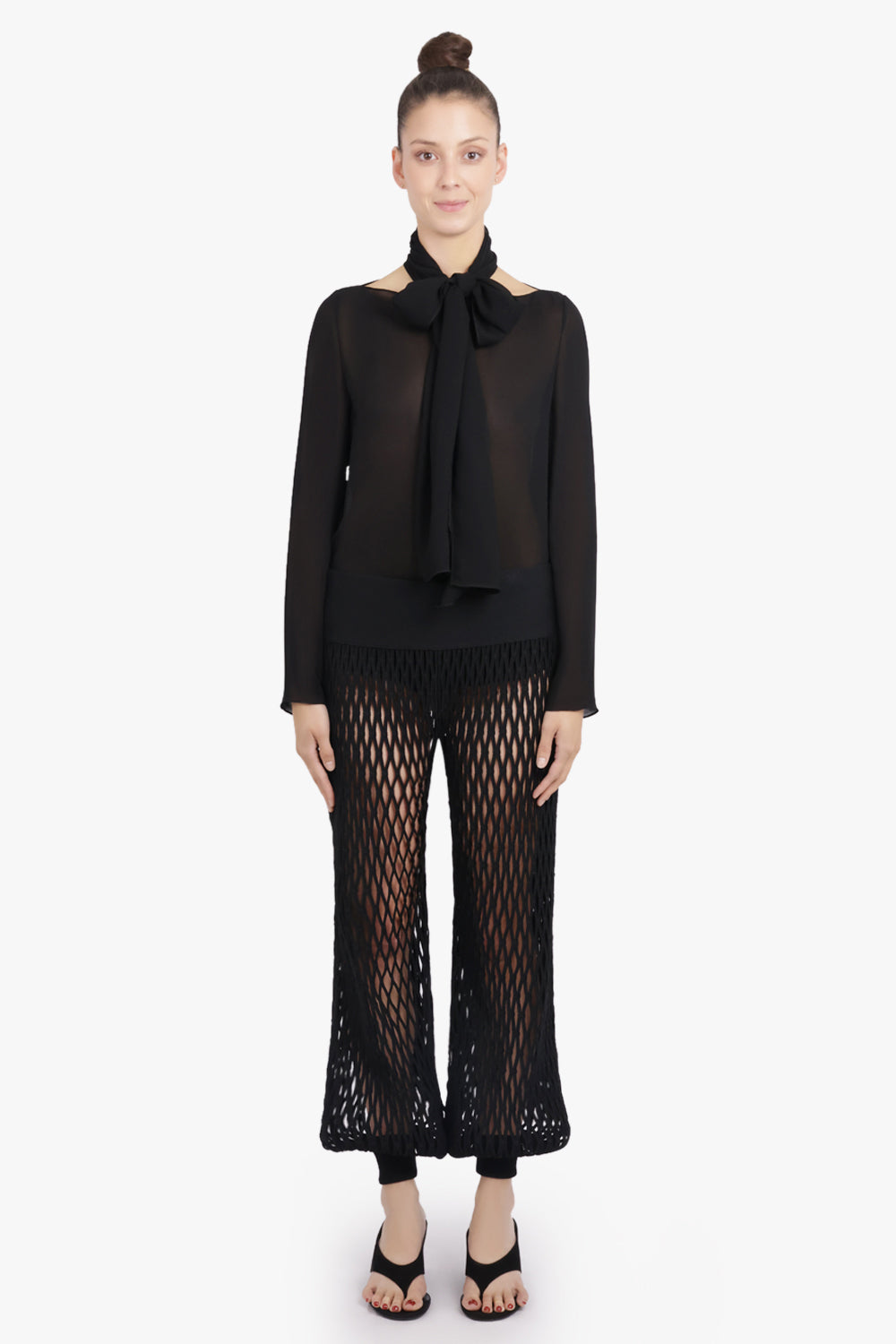 ALAIA RTW Macrame Knit Relaxed Elastic Cuff Pant | Black