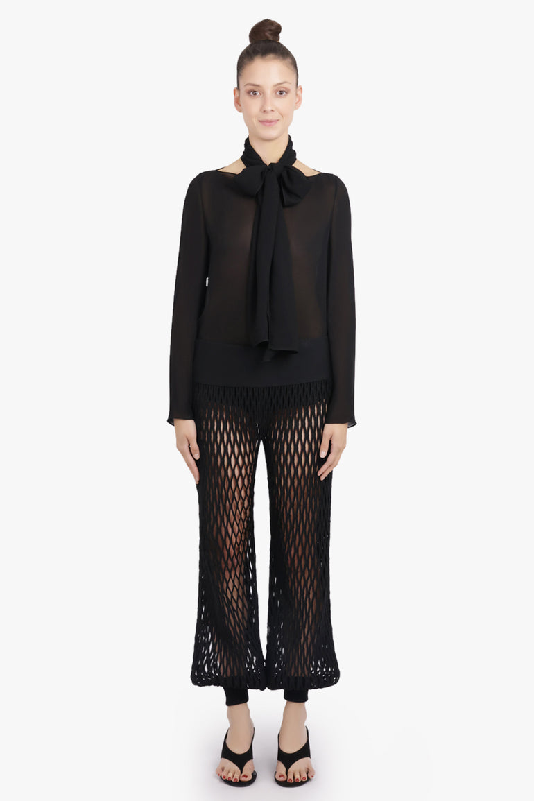 ALAIA RTW Macrame Knit Relaxed Elastic Cuff Pant | Black