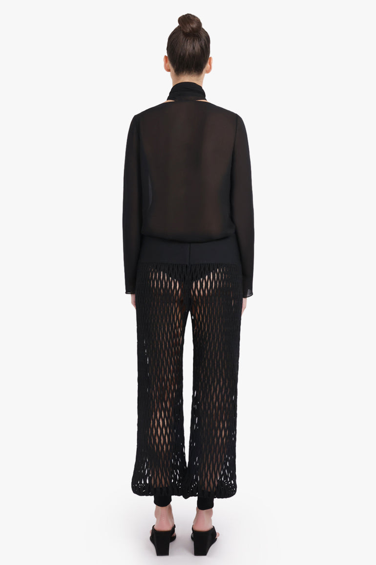 ALAIA RTW Macrame Knit Relaxed Elastic Cuff Pant | Black