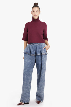 ALAIA RTW Peplum Waist Denim Wide Leg Jeans | Snow Blue