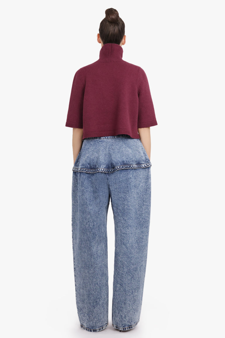 ALAIA RTW Peplum Waist Denim Wide Leg Jeans | Snow Blue