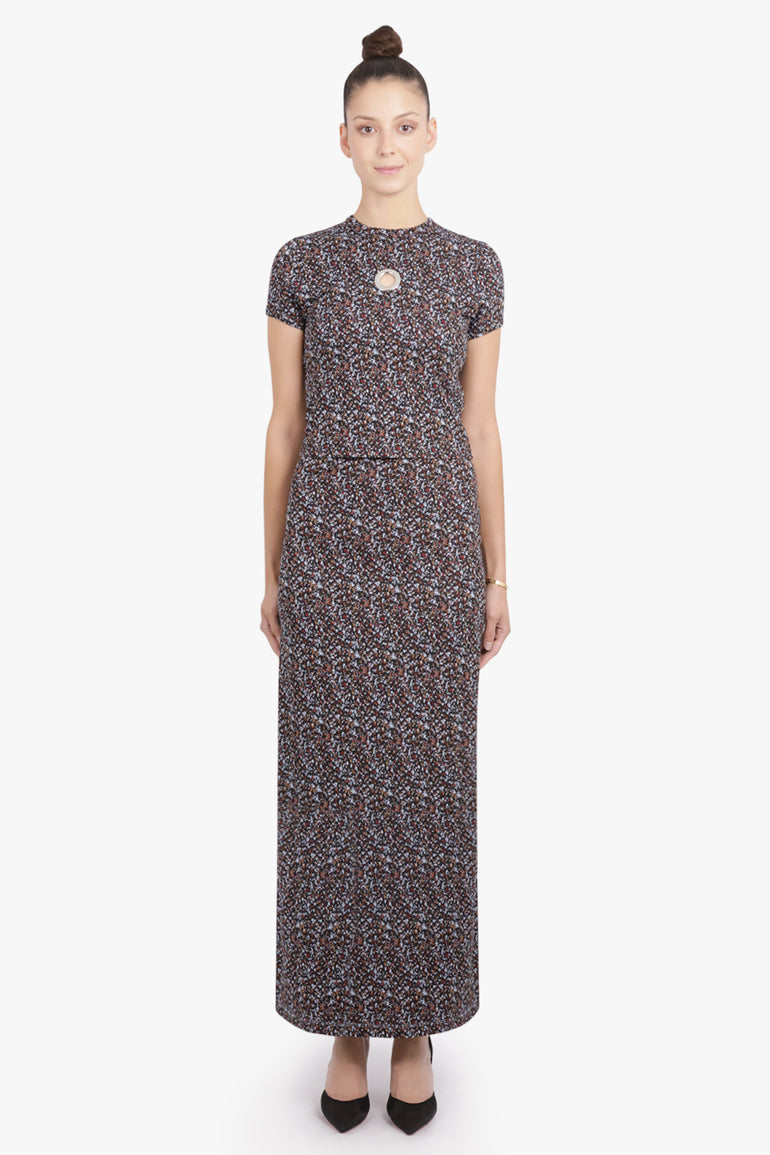 RABANNE RTW Geo Print Cap Sleeve Top | Black/Blue/Red