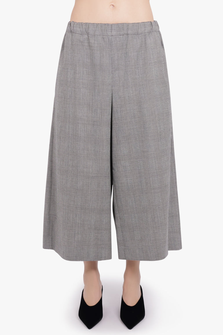 COMME DES GARCONS RTW Elastic Waist Glen Check Wide Leg Pant | Ecru/ Black