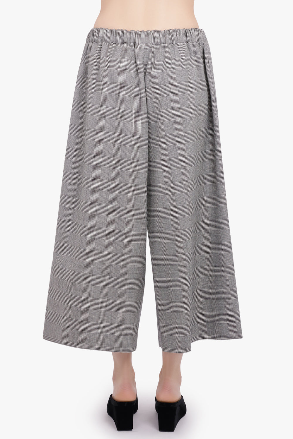 COMME DES GARCONS RTW Elastic Waist Glen Check Wide Leg Pant | Ecru/ Black