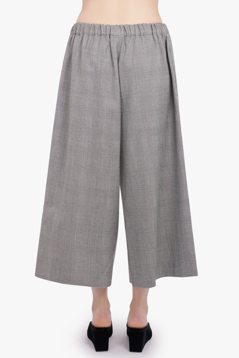 COMME DES GARCONS RTW Elastic Waist Glen Check Wide Leg Pant | Ecru/ Black