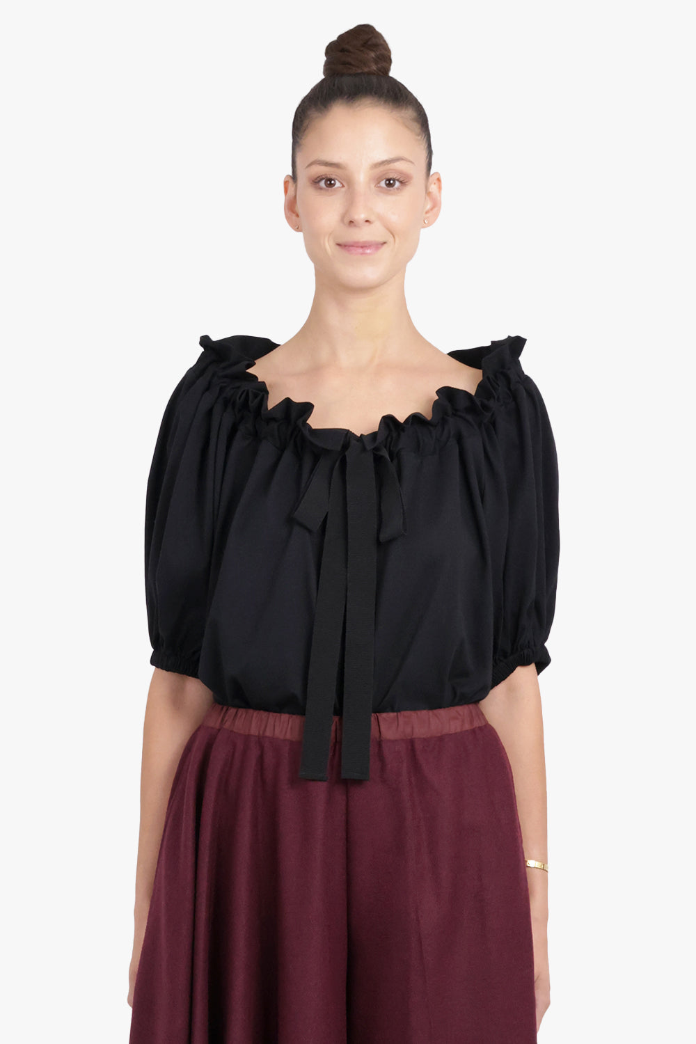PATOU RTW Iconic S/S Tie Neck Blouse | Black