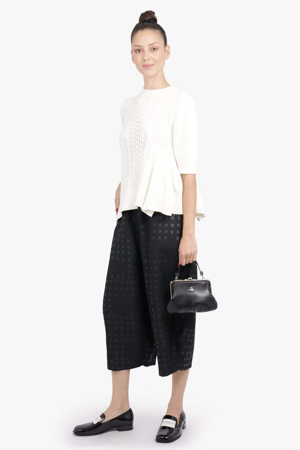 SACAI RTW 3/4 Sleeve Chain Knit With Asymmetric Hem Detail | Off White