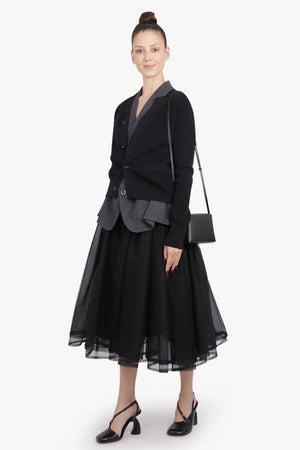 SACAI RTW Glen Check Print Jacket With Knit Cardigan Overlay | Black/Grey