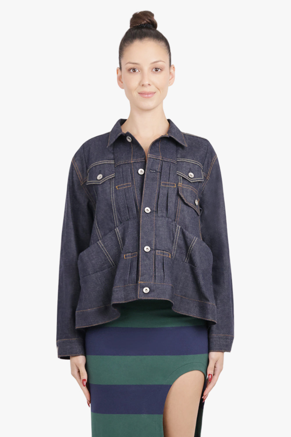 SACAI RTW Pocket Detail Peplum Denim Jacket | Indigo Blue