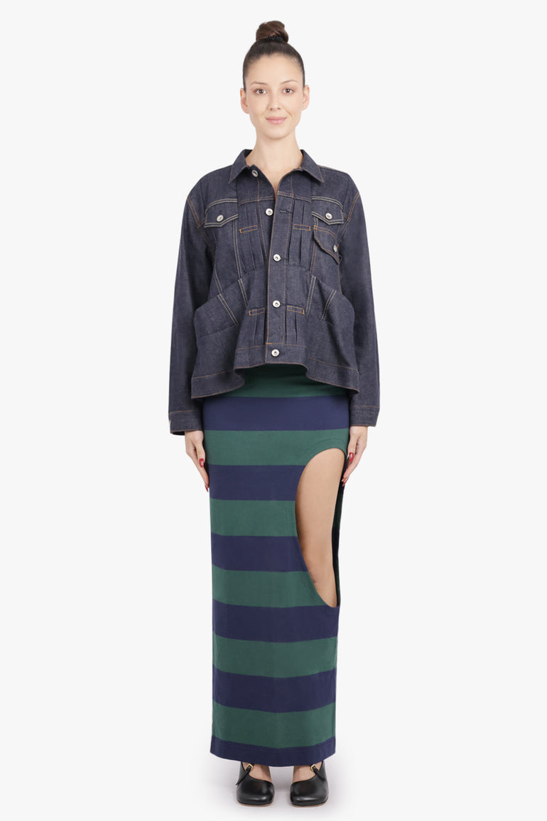 SACAI RTW Pocket Detail Peplum Denim Jacket | Indigo Blue