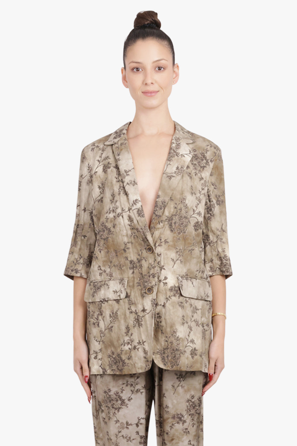 UMA WANG RTW Kaly Floral Print Relaxed Crinkle Jacket | Smoke White/Grey