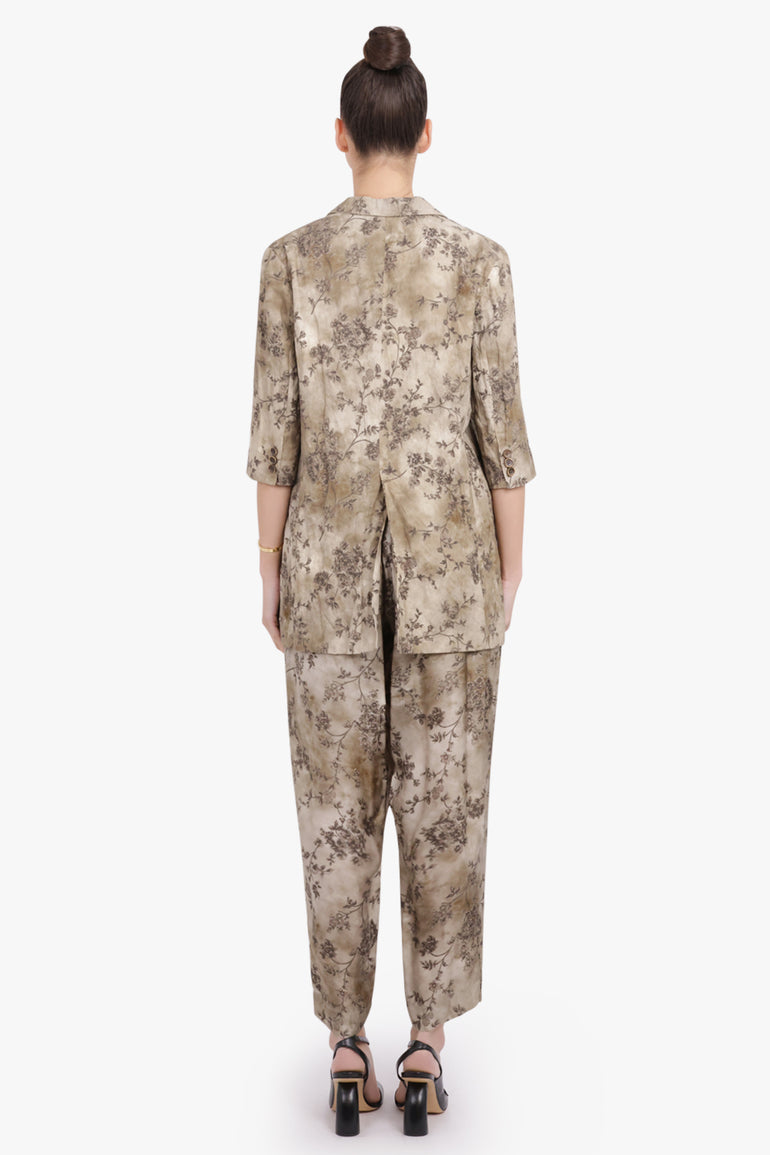 UMA WANG RTW Palmer Floral Print Relaxed Crinkle Pant | Smoke White/Grey