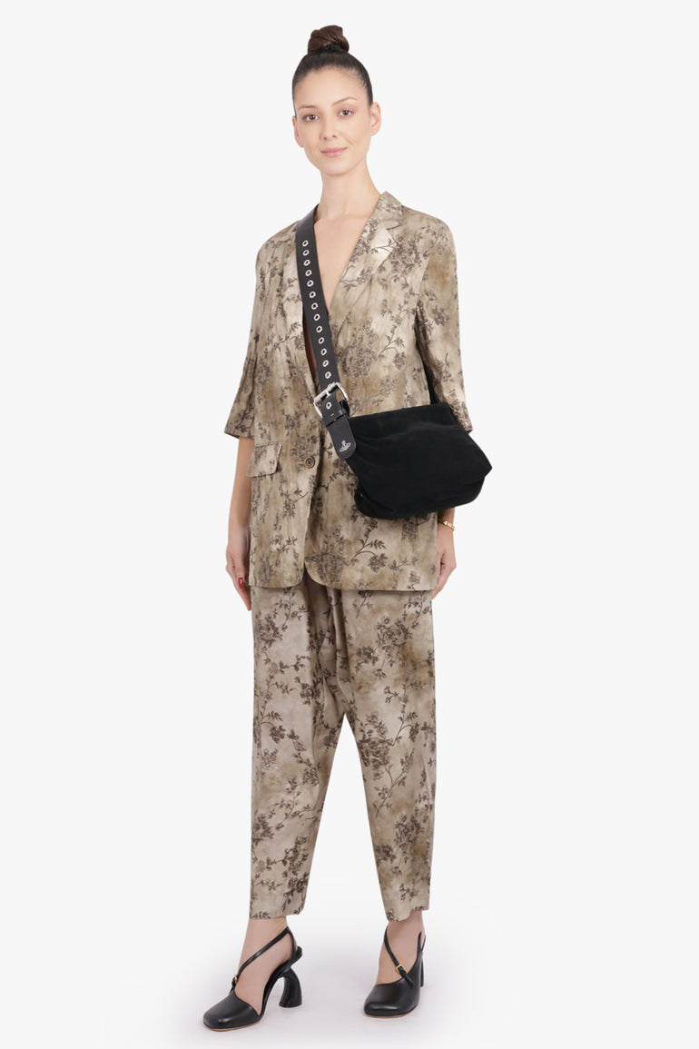 UMA WANG RTW Kaly Floral Print Relaxed Crinkle Jacket | Smoke White/Grey