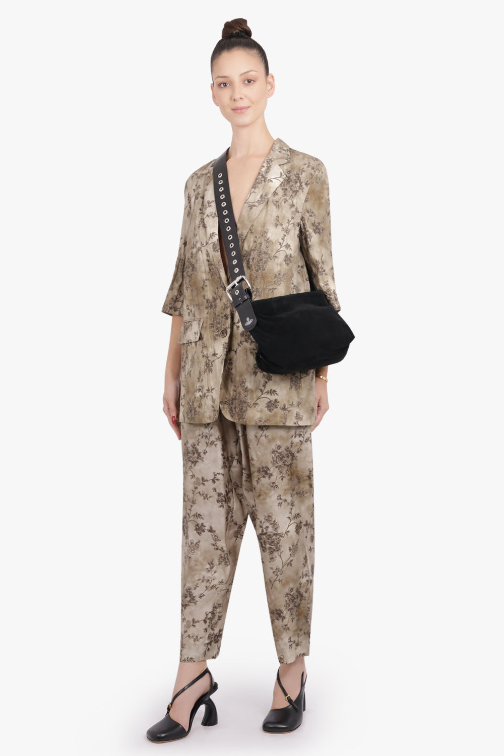 UMA WANG RTW Palmer Floral Print Relaxed Crinkle Pant | Smoke White/Grey