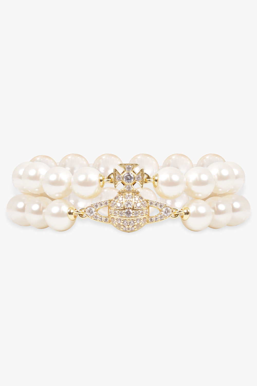 VIVIENNE WESTWOOD JEWELLRY GOLD / White/Gold Graziella Two Row Pearl Bracelet | White/Gold