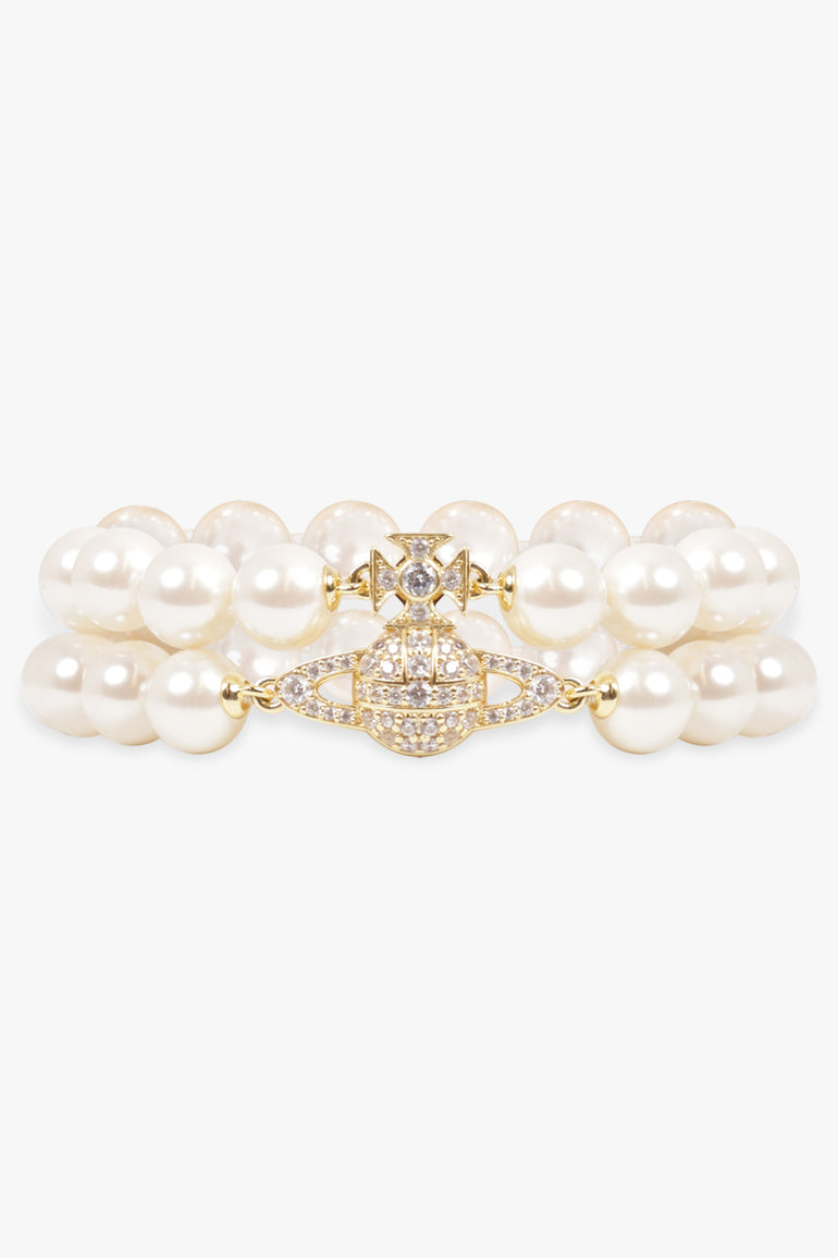 VIVIENNE WESTWOOD JEWELLRY GOLD / White/Gold Graziella Two Row Pearl Bracelet | White/Gold