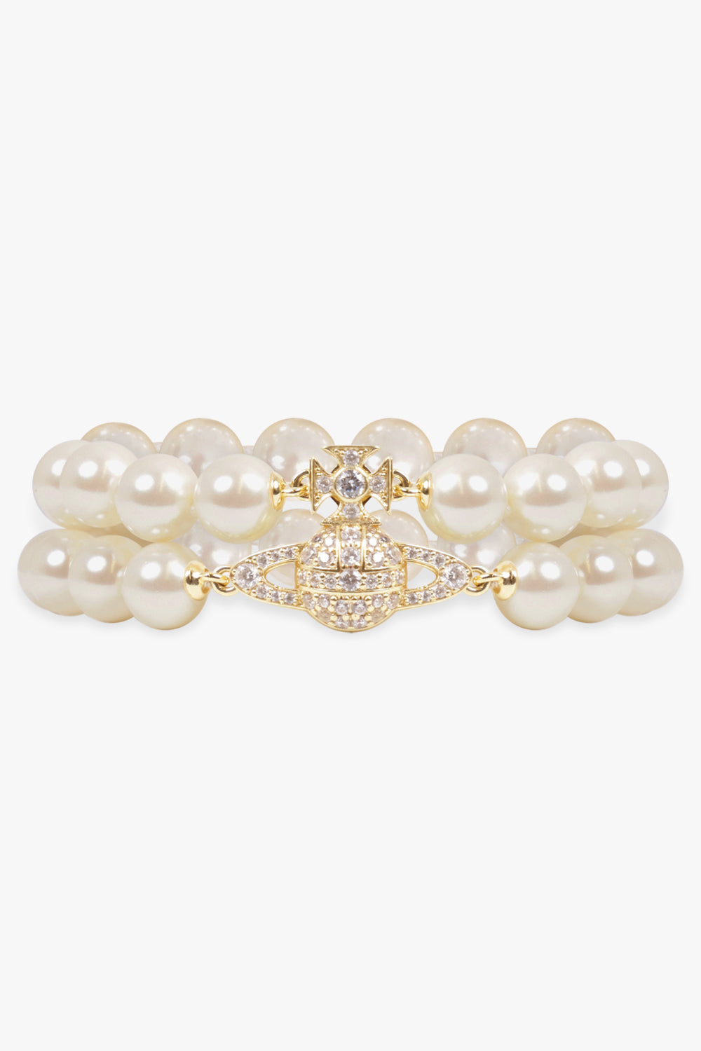 VIVIENNE WESTWOOD JEWELLERY GOLD / White/Gold Two Row Graziella Pearl Bracelet | White/Gold