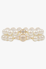 VIVIENNE WESTWOOD JEWELLERY GOLD / White/Gold Two Row Graziella Pearl Bracelet | White/Gold