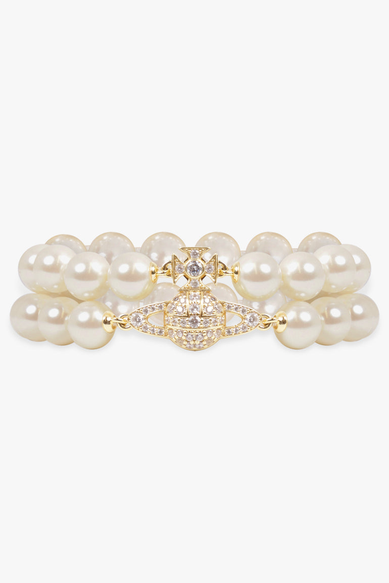 VIVIENNE WESTWOOD JEWELLERY GOLD / White/Gold Two Row Graziella Pearl Bracelet | White/Gold