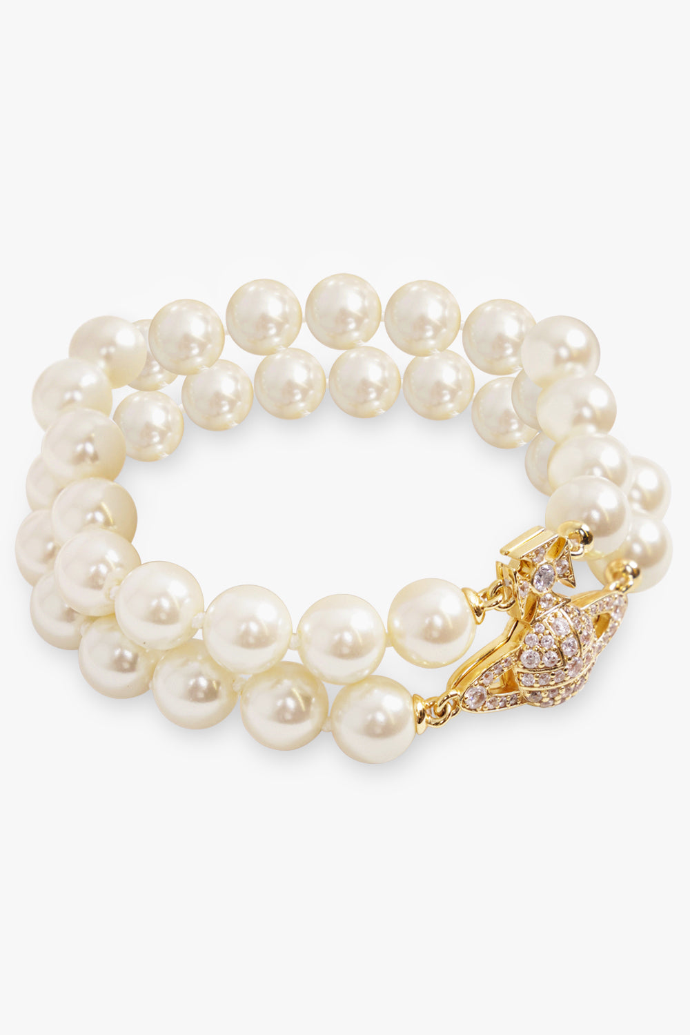 VIVIENNE WESTWOOD JEWELLERY GOLD / White/Gold Two Row Graziella Pearl Bracelet | White/Gold