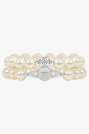 VIVIENNE WESTWOOD JEWELLERY SILVER / White/Silver Two Row Graziella Pearl Bracelet | White/Silver