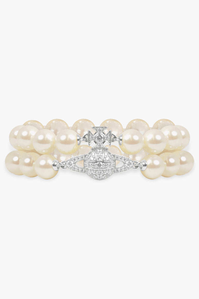 VIVIENNE WESTWOOD JEWELLERY SILVER / White/Silver Two Row Graziella Pearl Bracelet | White/Silver