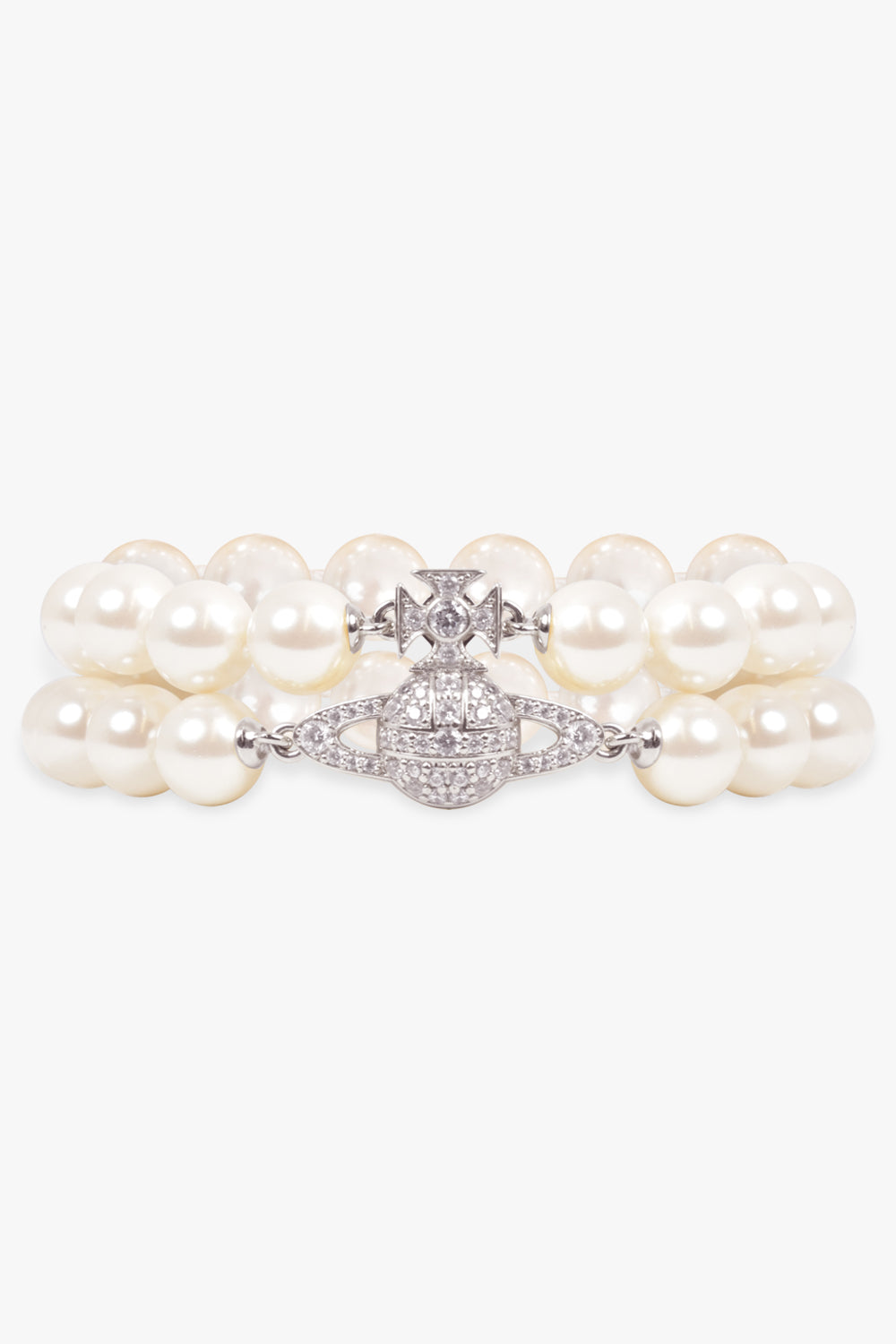 VIVIENNE WESTWOOD JEWELLRY SILVER / White/Silver Graziella Two Row Pearl Bracelet | White/Silver