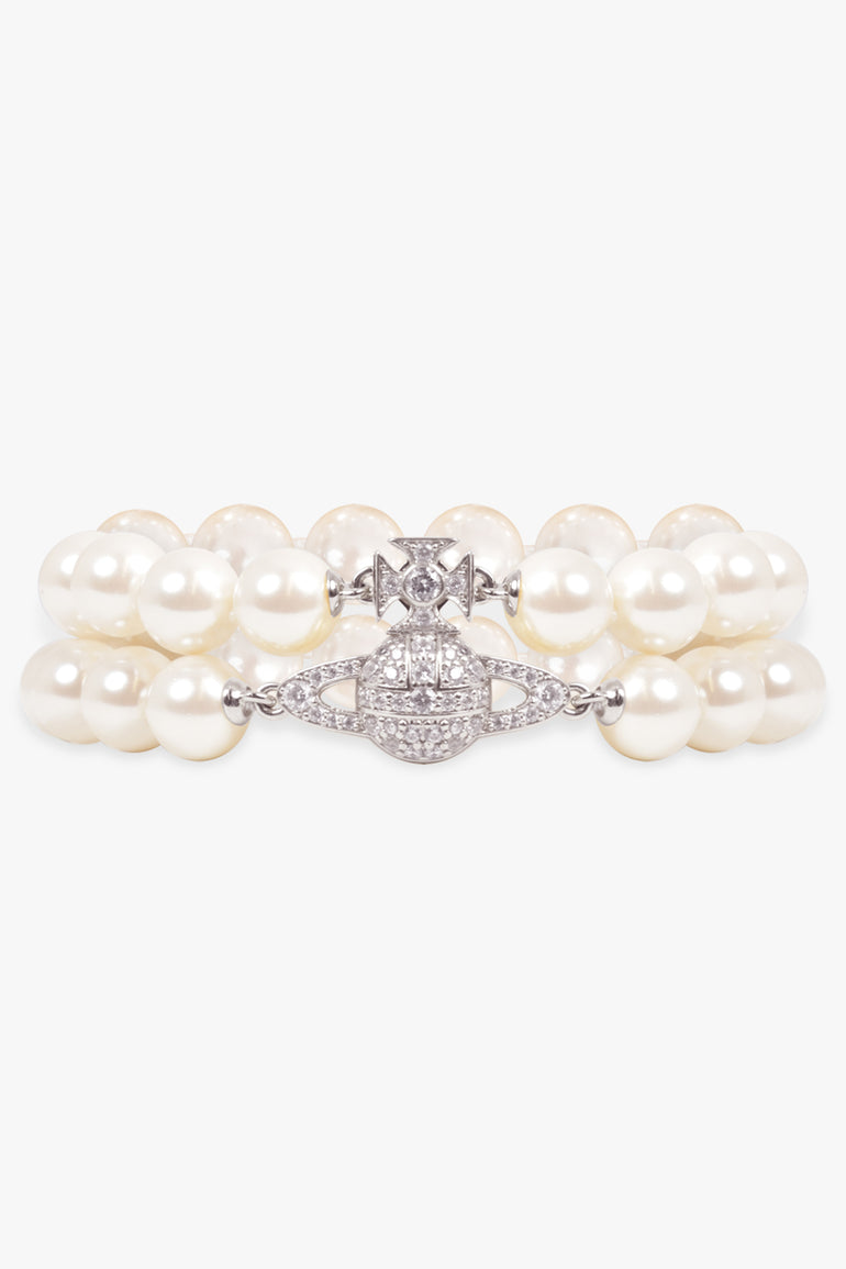VIVIENNE WESTWOOD JEWELLRY SILVER / White/Silver Graziella Two Row Pearl Bracelet | White/Silver
