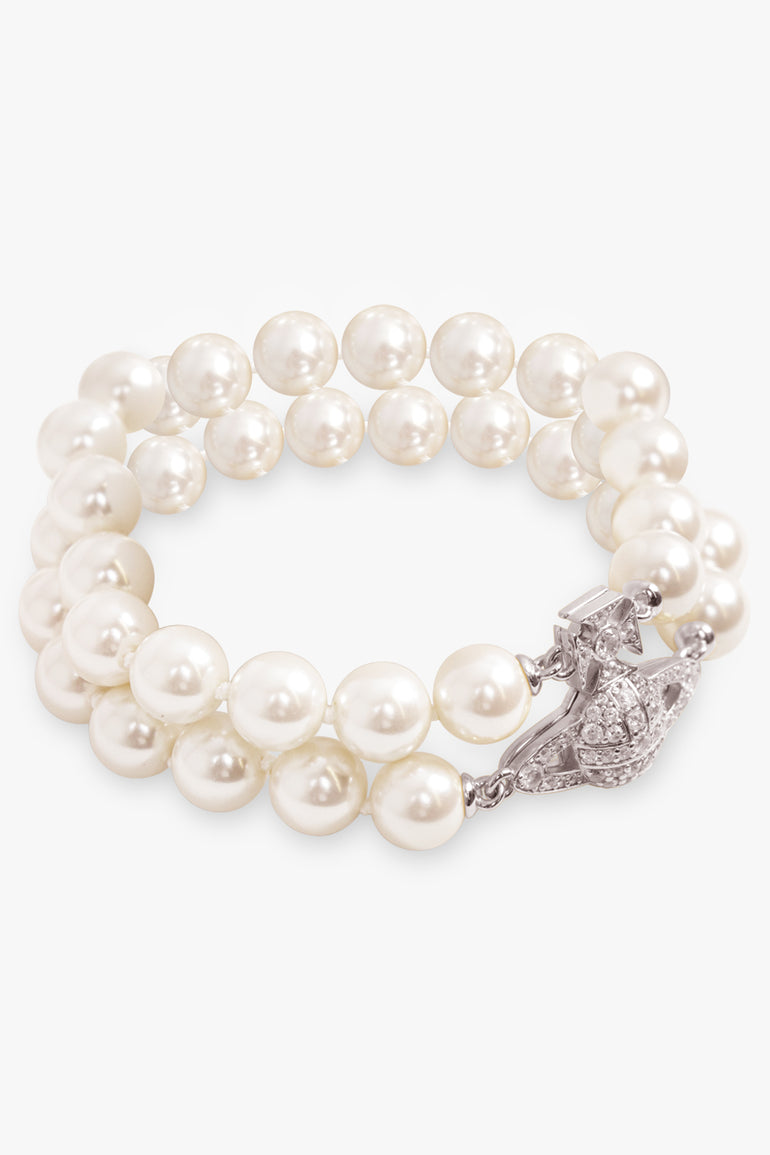 VIVIENNE WESTWOOD JEWELLRY SILVER / White/Silver Graziella Two Row Pearl Bracelet | White/Silver