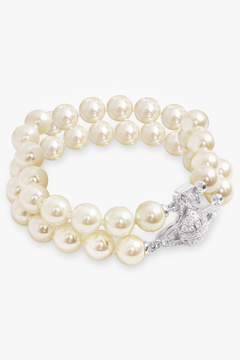 VIVIENNE WESTWOOD JEWELLERY SILVER / White/Silver Two Row Graziella Pearl Bracelet | White/Silver
