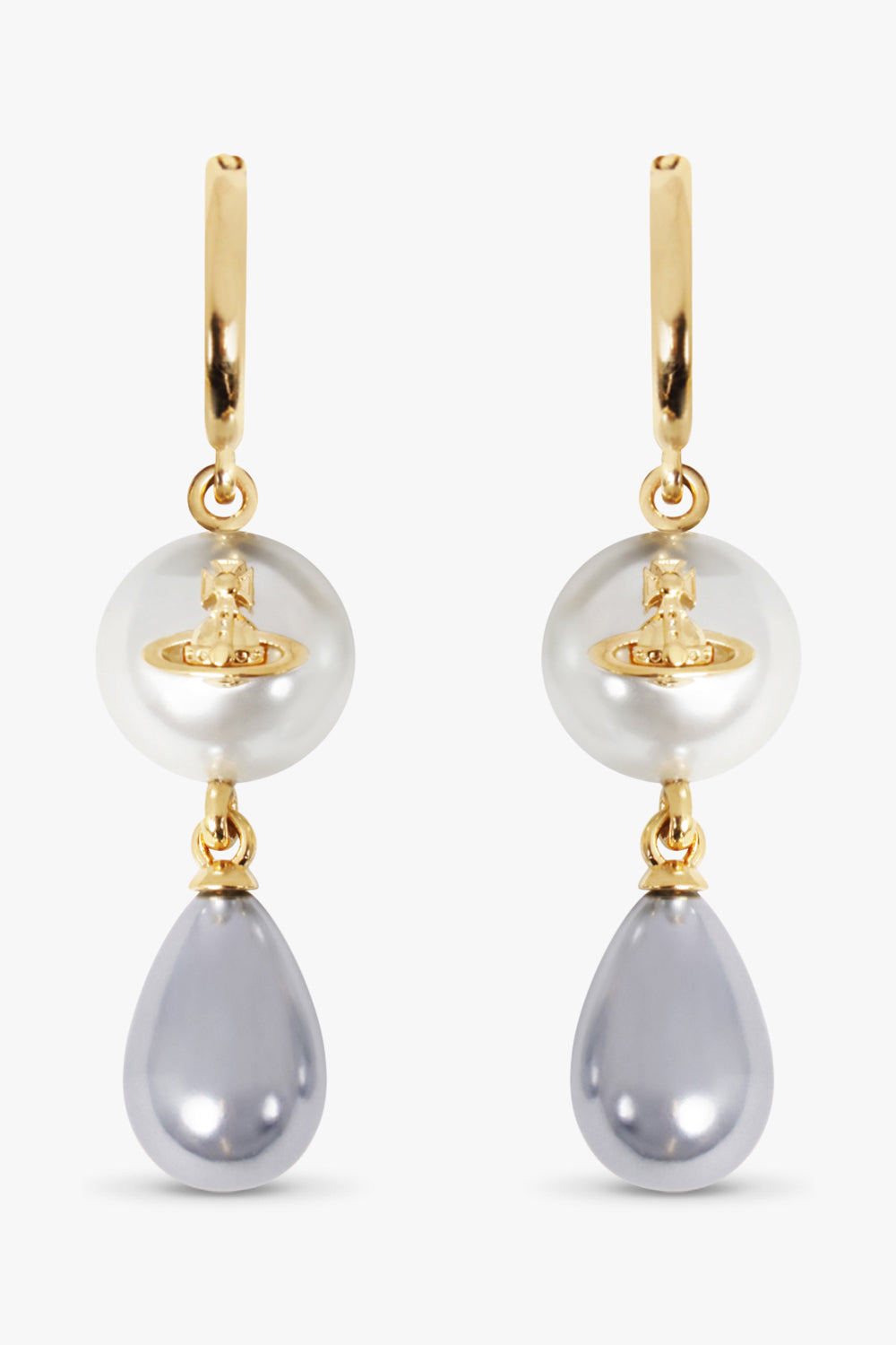 VIVIENNE WESTWOOD JEWELLERY GOLD / Grey/Gold Martha Orb Pearl Drop Earrings | Grey/Gold