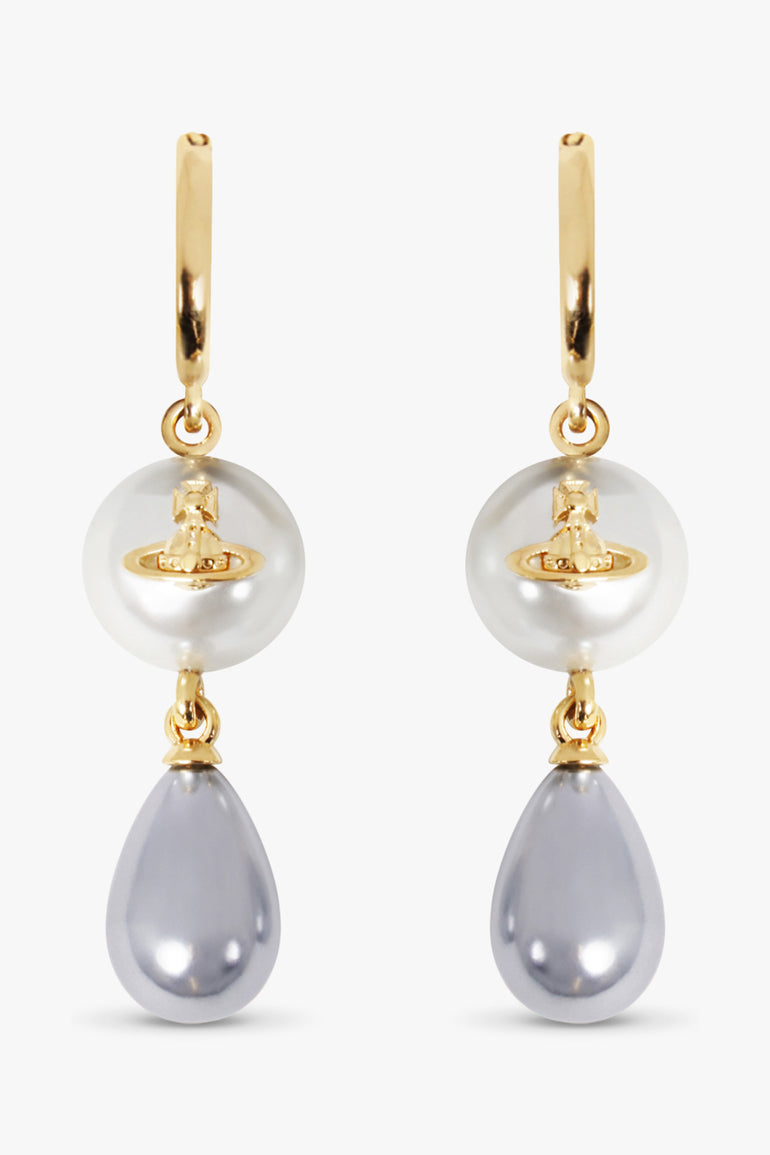 VIVIENNE WESTWOOD JEWELLERY GOLD / Grey/Gold Martha Orb Pearl Drop Earrings | Grey/Gold